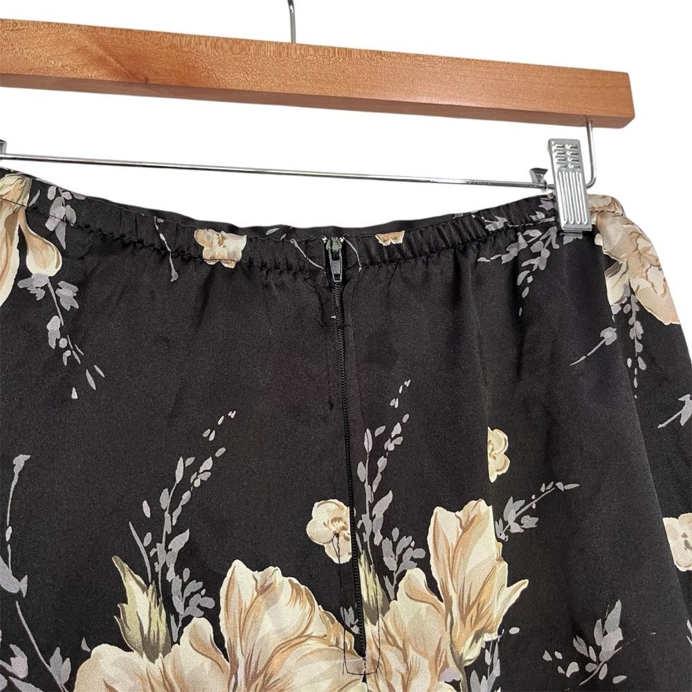 Vintage Kathie Lee Womens Silky Black Dark Floral A-Line Midi Maxi Skirt M - Picture 6 of 7